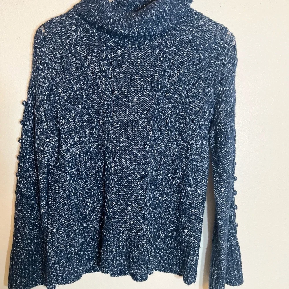 kate spade Sweater - Women's Medium Navy Blue White - Cable Knit Turtleneck